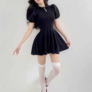 đầm tay phồng ngắn xoè cổ sen tiểu thư