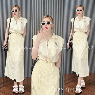 Set đầm nữ áo croptop tay sát nách dây kéo mix chân váy dài tôn dáng siêu sang chảnh