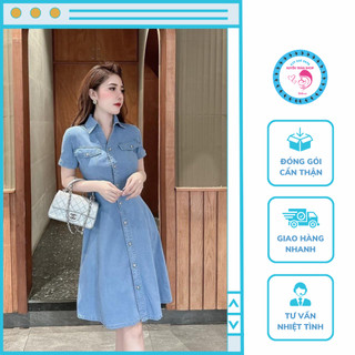 Đầm Jeans Cho Nữ Chất Liệu Mỏng Mát Thoải Mái Cổ Sơ Mi Phong Cách Năng Động Trẻ Trung