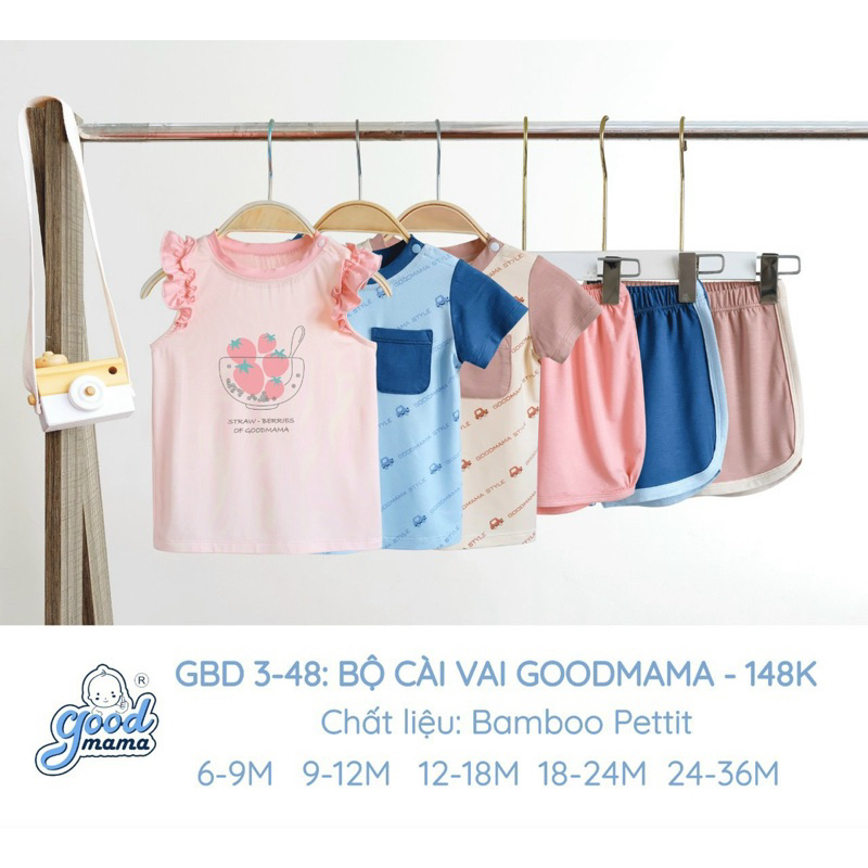 GOODMAMA - Bộ quần áo cộc tay cài vai cho bé
