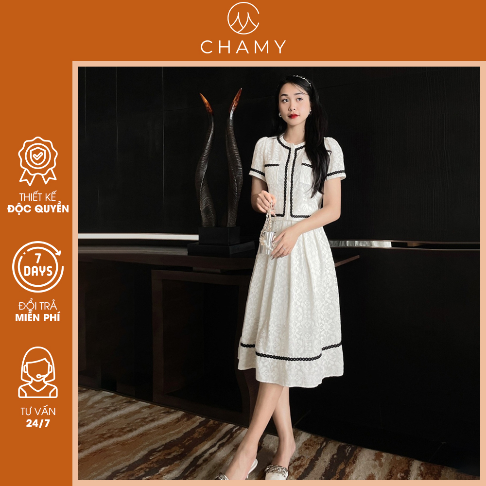 Set áo croptop + chân váy Wenny phong cách tiểu thư nhẹ nhàng tôn eo xinh xắn, chất vải ren hoa vân nổi cao cấp CHAMY