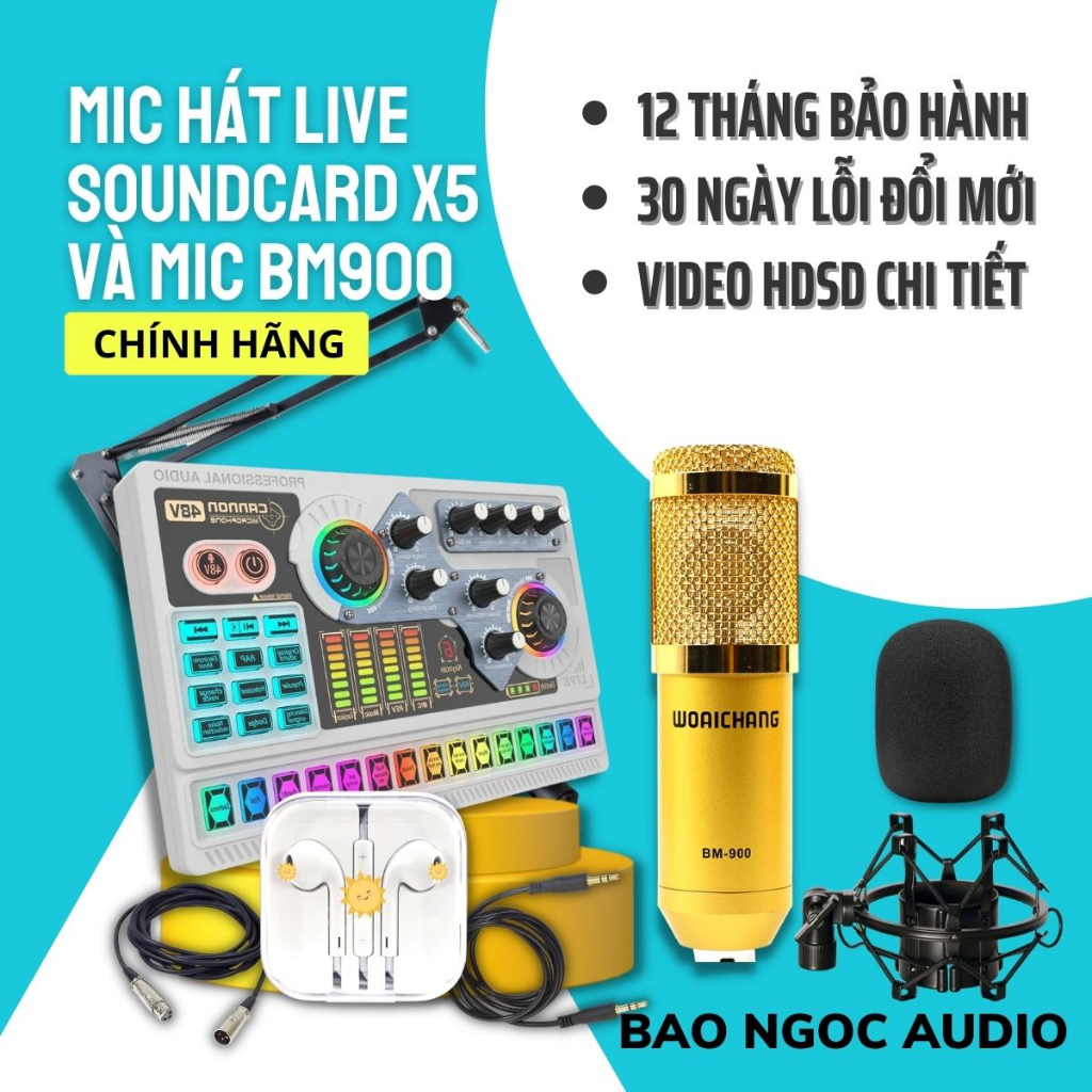 Mic Thu Âm | Micro Livestream Sound Card X5 & Mic BM900 Hát Livestream Điện Thoại Chuyên Nghiệp, Bao Ngoc | BigBuy360 - bigbuy360.vn