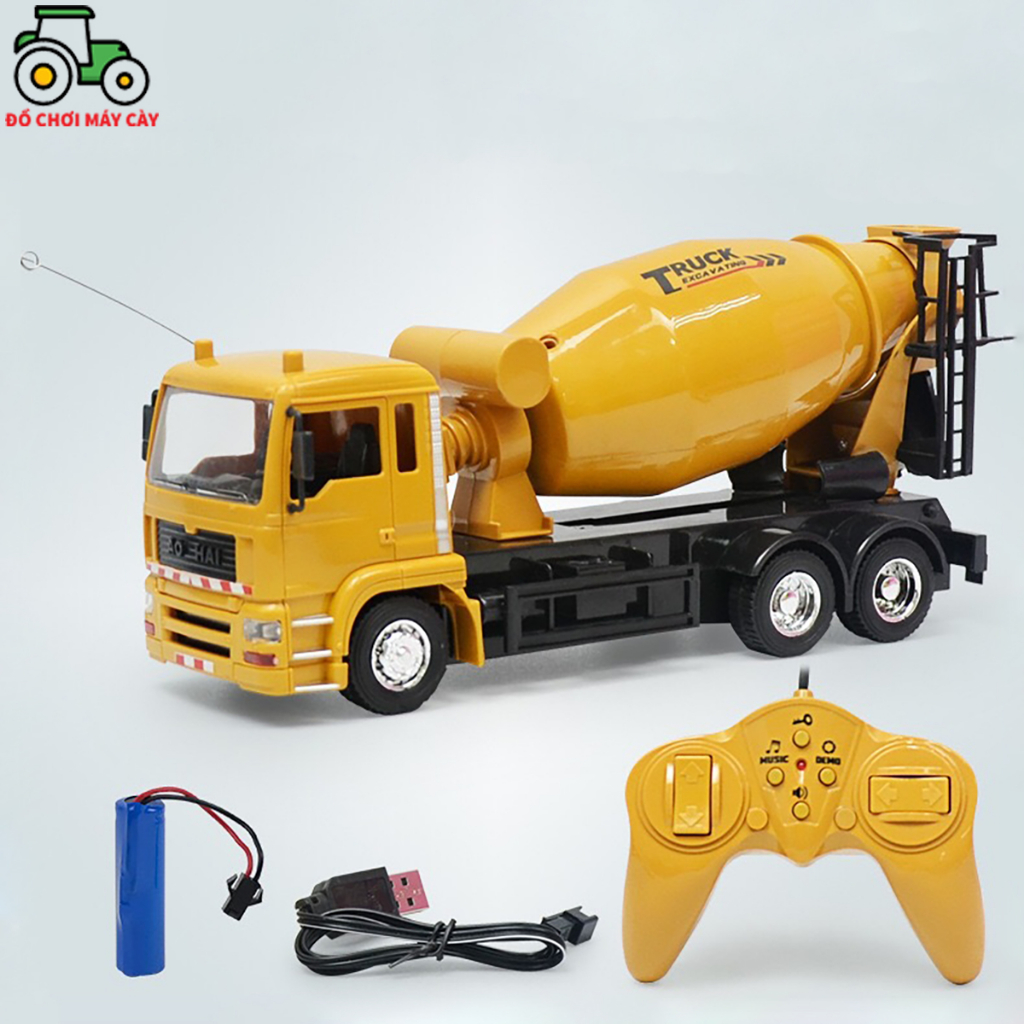 Xe trộn bê tông – Điều khiển từ xa (RC); có đèn, nổ máy, còi, nhạc; xe công trình; xe bồn; MCT06