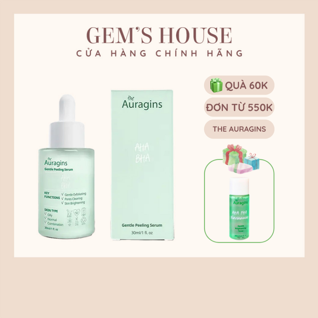 Serum Tẩy Tế Bào Chết The Auragins 7.5% AHA + 0.5% BHA Gentle Peeling Serum 30ml