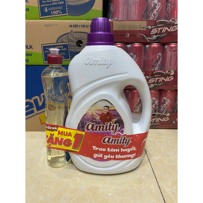 Nước giặt xả 5 trong 1 Amity can 3,8kg( tặng kèm chai nước rửa chén 750g)