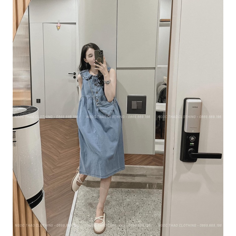 VÁY BÒ CỔ BÈO DÁNG XOÈ + TÚI TRÁI TIM