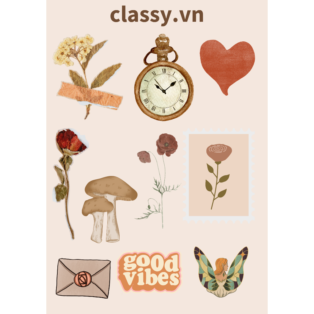 Size lớn - 10 miếng mỗi miếng 3-5cm, Hình dán, sticker trang trí Classy , dán laptop, điện thoại, sổ, bình nước PK1727
