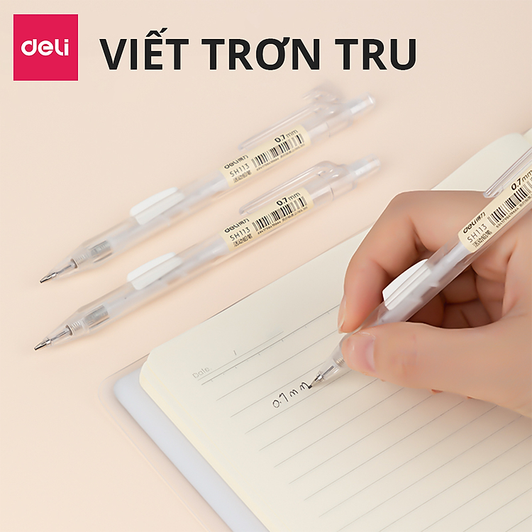 Bút Chì Kim Bấm Thân Bấm Đầu Ngòi 0.5 0.7mm Cao Cấp Kèm Đầu Tẩy Deli - Bút Chì Cơ Học Thay Ngòi Cho Học Sinh Văn Phòng