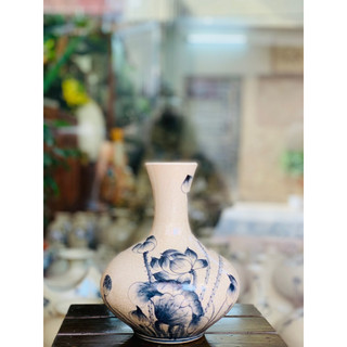 Lọ tỏi cao 23cm gốm sứ Bát Tràng men rạn vẽ sen