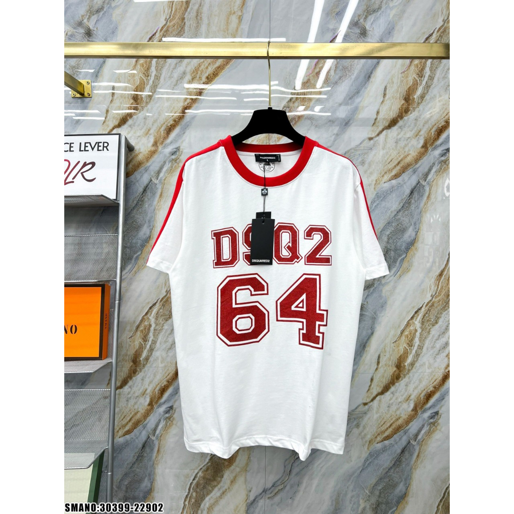 Áo Thun Nam Cotton D.S.Q Full Front Viền Đỏ Cao Cấp, Áo In Chữ D.S.Q Kim Tuyến Mới Nhất