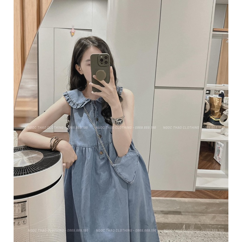 VÁY BÒ CỔ BÈO DÁNG XOÈ + TÚI TRÁI TIM