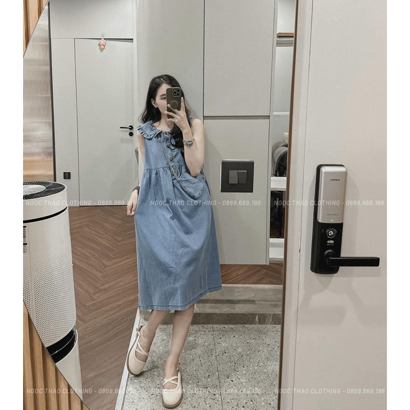 VÁY BÒ CỔ BÈO DÁNG XOÈ + TÚI TRÁI TIM