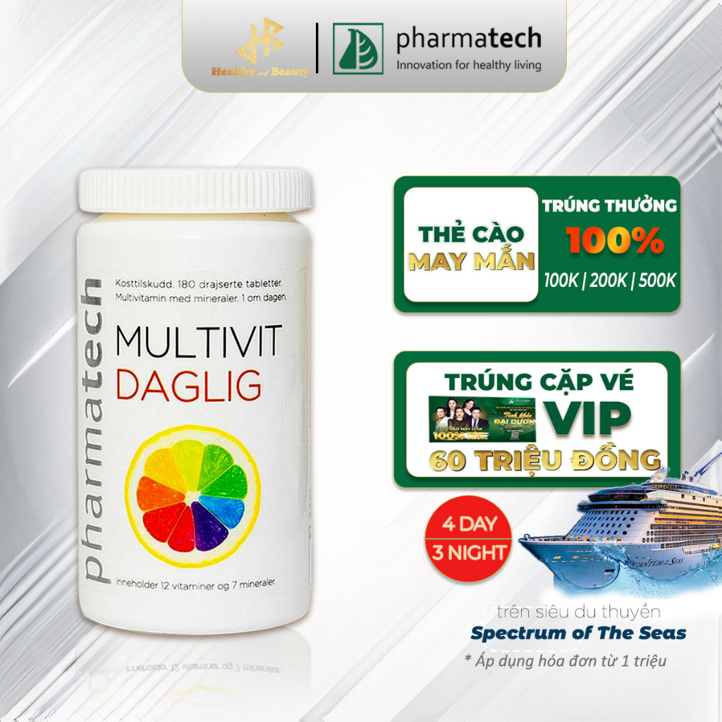Viên uống bổ sung vitamin và khoáng chất Pharmatech Multivit Daglig lọ 180 viên