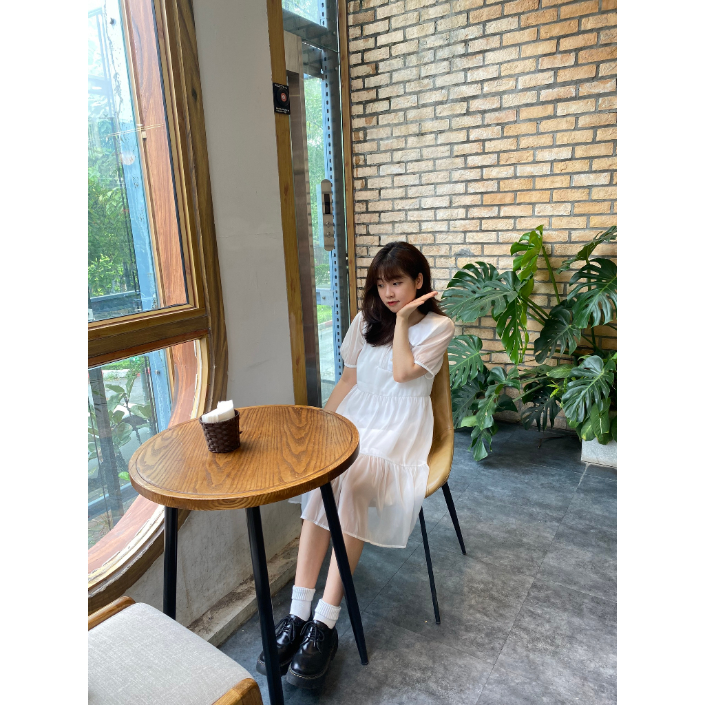 Đầm váy babydoll cổ tiểu thư giấu bụng váy công chúa chất voan óng | BigBuy360 - bigbuy360.vn