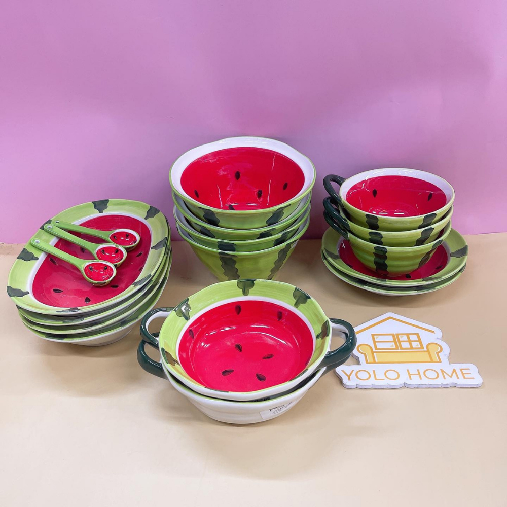 BỘ BÁT ĐĨA HỌA TIẾT DƯA HẤU DỄ THƯƠNG