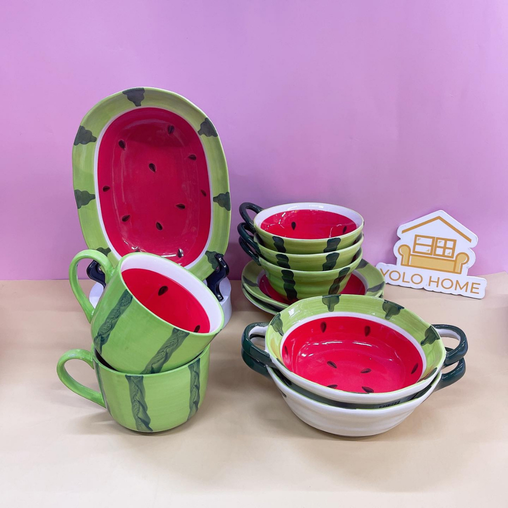 BỘ BÁT ĐĨA HỌA TIẾT DƯA HẤU DỄ THƯƠNG