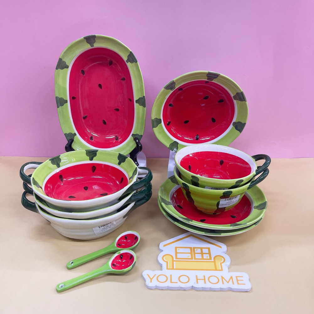 BỘ BÁT ĐĨA HỌA TIẾT DƯA HẤU DỄ THƯƠNG