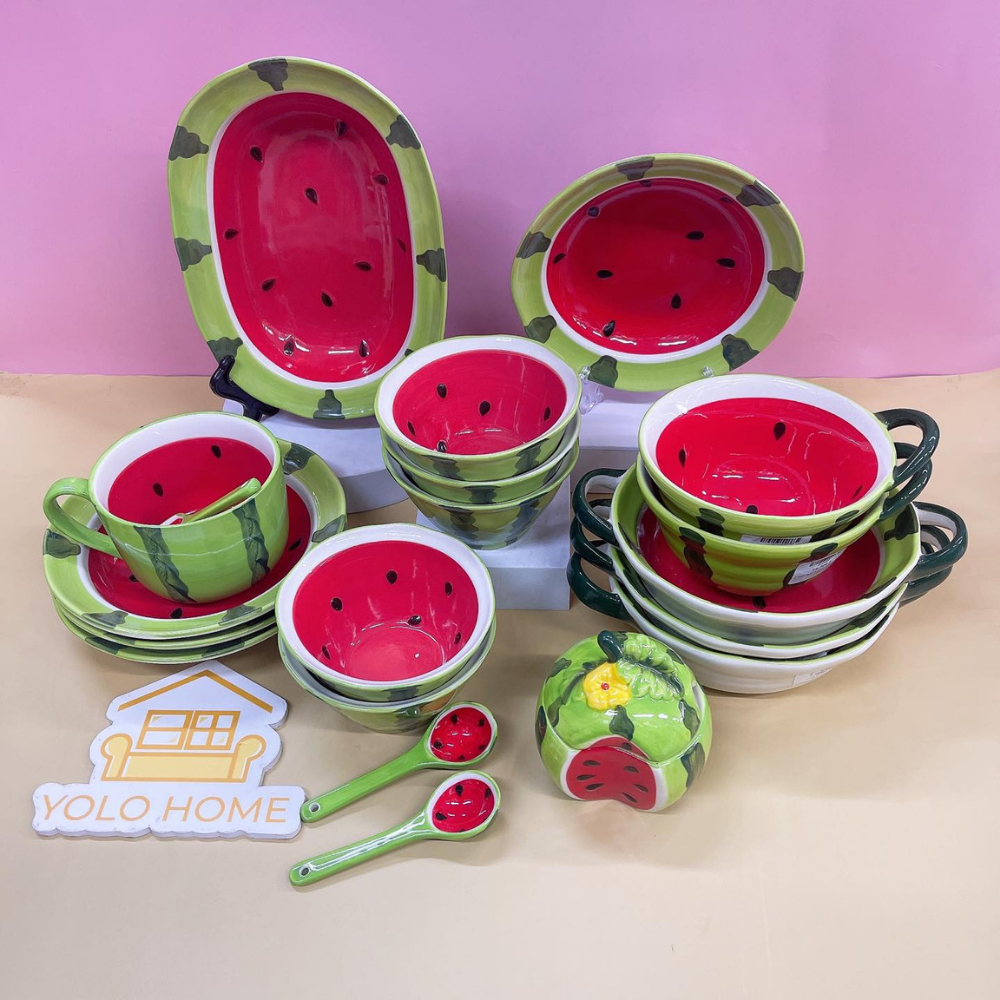 BỘ BÁT ĐĨA HỌA TIẾT DƯA HẤU DỄ THƯƠNG