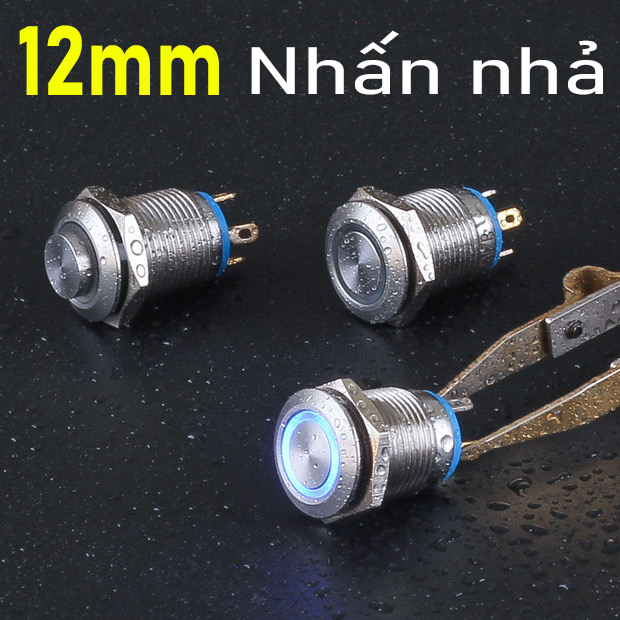 Nút nguồn công tắc Nhấn nhả Led 12mm  Vỏ Inox chống thấm nước