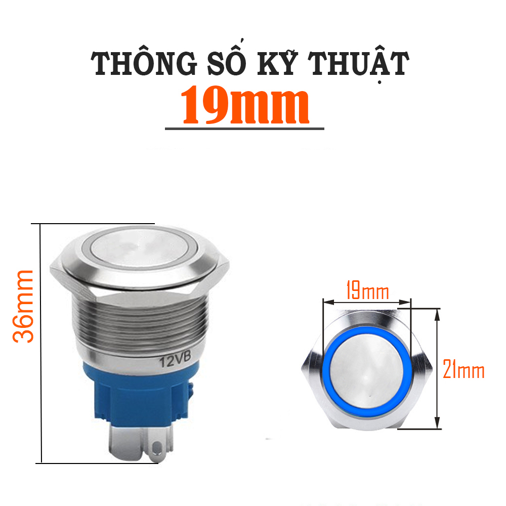 Nút nhấn INOX, Công tắc nguồn nhấn giữ trạng thái có đèn LED 12mm - 16mm - 19mm