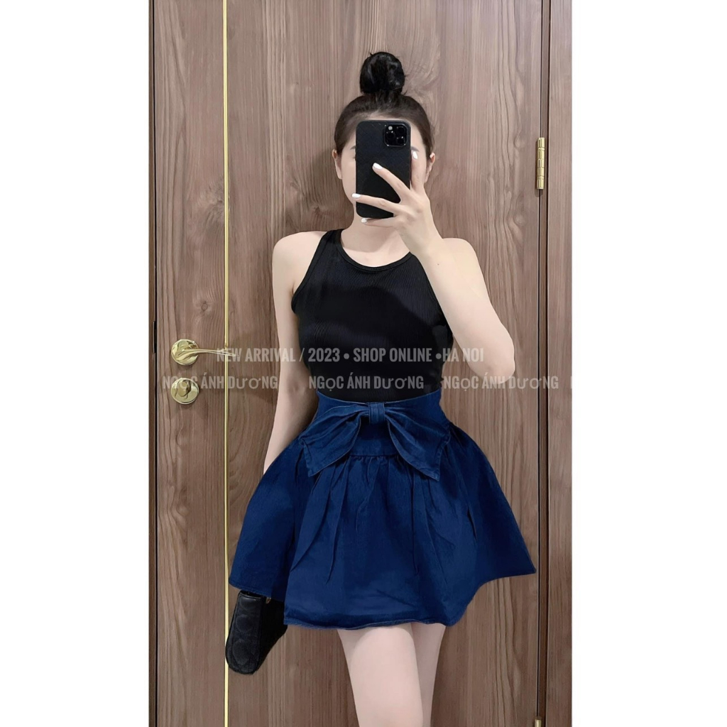 Chân váy jean nơ, váy nữ lưng bo chun có quần trong- G158 | BigBuy360 - bigbuy360.vn