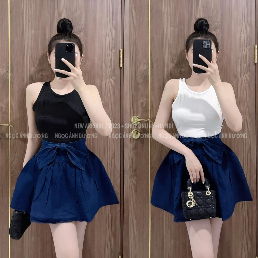 Chân váy jean nơ, váy nữ lưng bo chun có quần trong- G158 | BigBuy360 - bigbuy360.vn