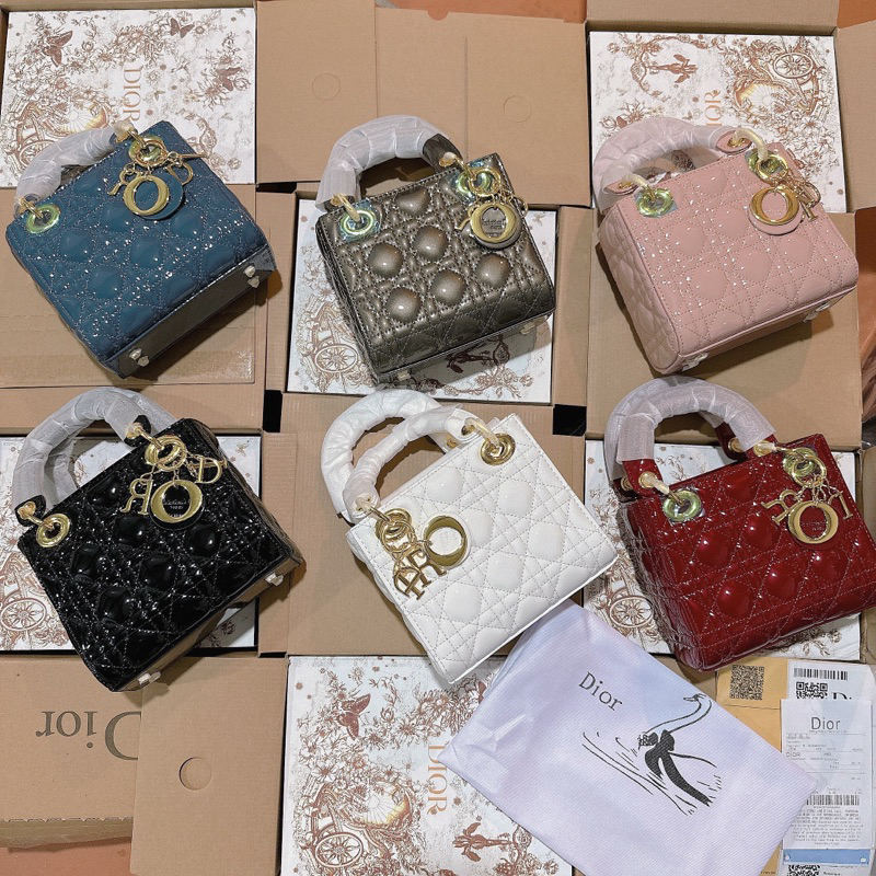 Túi chữ Đ vân 3 ô da bóng size 17 bản 2 lớp box siêu sang hàng QC cao cấp