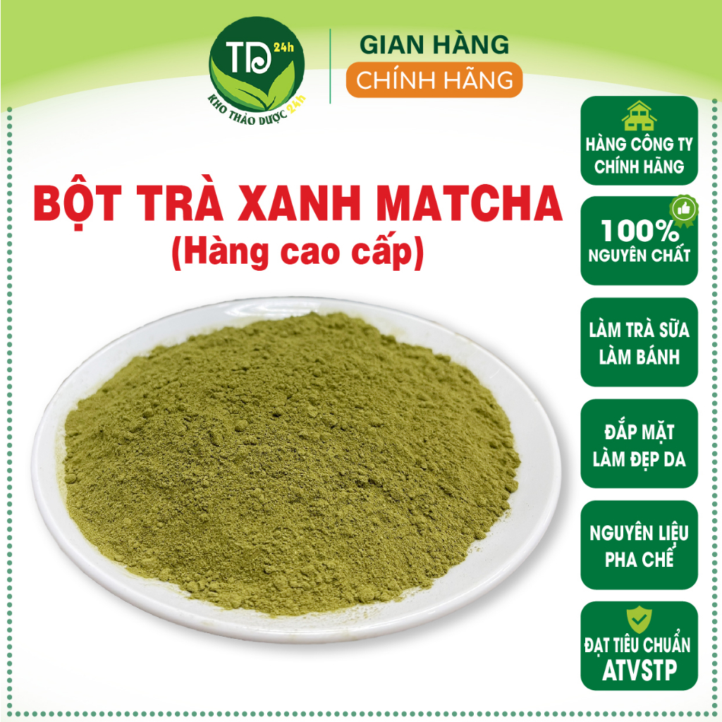 [500 gram] Bột trà xanh matcha Lâm Đồng, nguyên chất 100%, làm bánh, pha đồ uống, đắp mặt, trắng da I Kho Thảo dược 24h