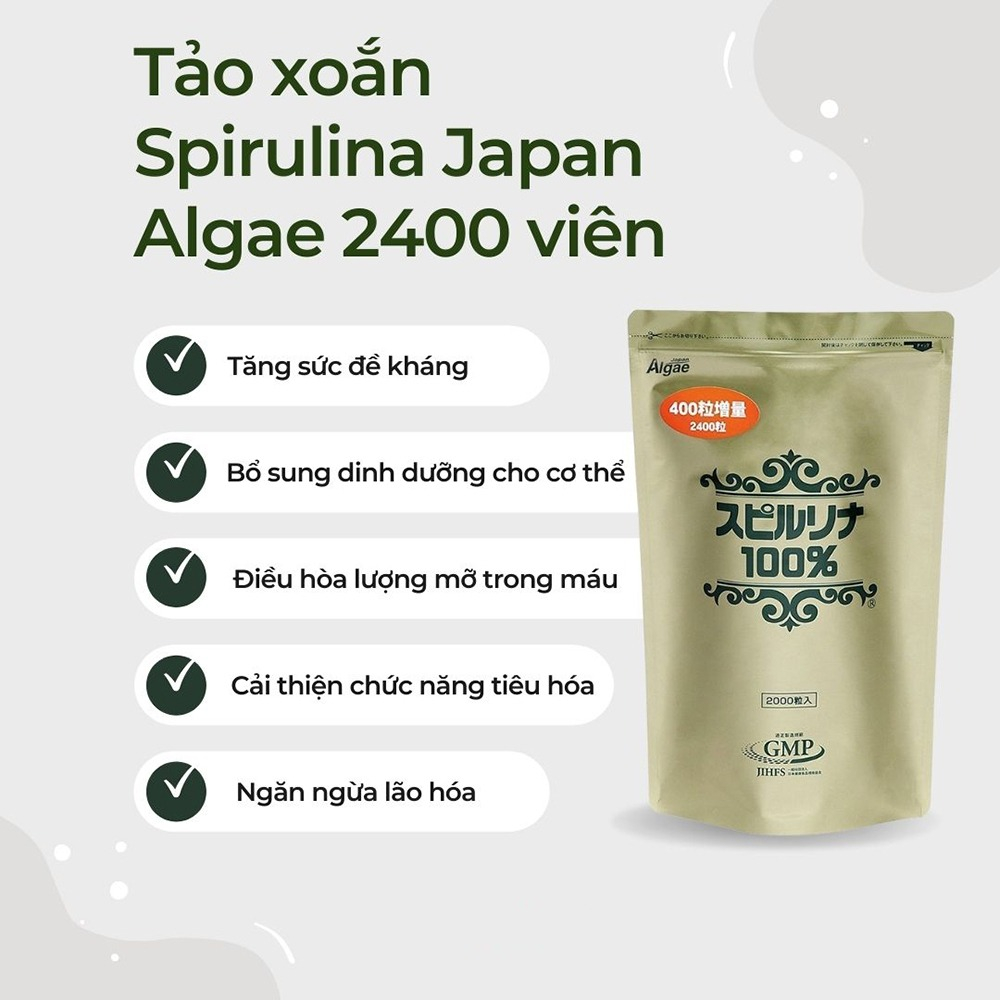 Tảo vàng Spirulina Nhật Bản giúp tăng cường sức đề kháng, hỗ trợ miễn dịch - Túi 2400 viên