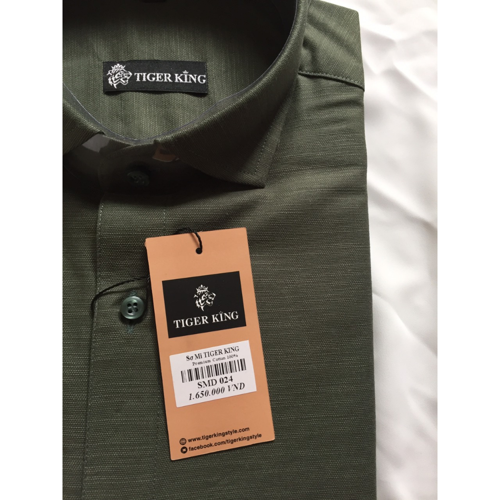 Áo sơ mi nam dài tay Tiger King SMD024 dáng slimfit, màu rêu, vải cotton nhập khẩu, cắt may thủ công cao cấp