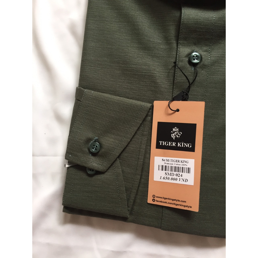 Áo sơ mi nam dài tay Tiger King SMD024 dáng slimfit, màu rêu, vải cotton nhập khẩu, cắt may thủ công cao cấp