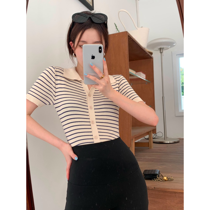 Áo thun cổ polo sọc ngang DA610