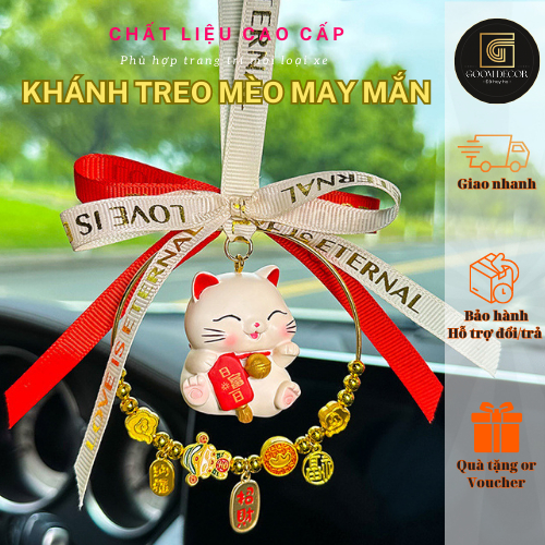 Khánh Treo Gương Hậu Ô Tô Hình Mèo Thần Tài Đáng Yêu Mang Lại May Mắn, Tài Lộc Phong Thuỷ