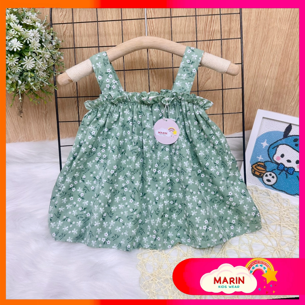 Áo bé gái 2 dây phong cách Hàn Quốc vải đũi hoa dễ thương, Áo trẻ em cho bé gái từ 0-5 tuổi Marin Kids