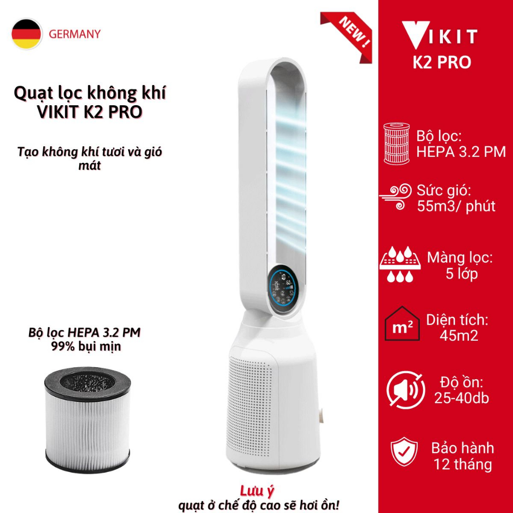 Quạt máy lọc không khí không cánh vừa tạo gió mát 2 trong 1 VIKIT