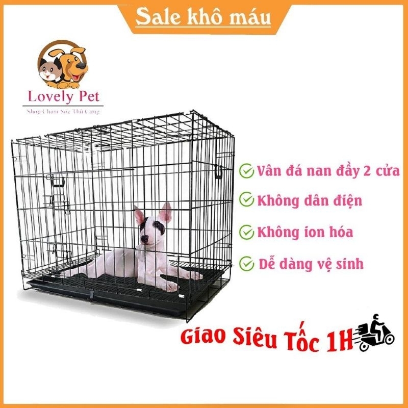 Chuồng chó mèo sơn tĩnh điện - Lồng cho chó mèo gấp gọn tặng kèm khay lót gấp gọn tiện lợi