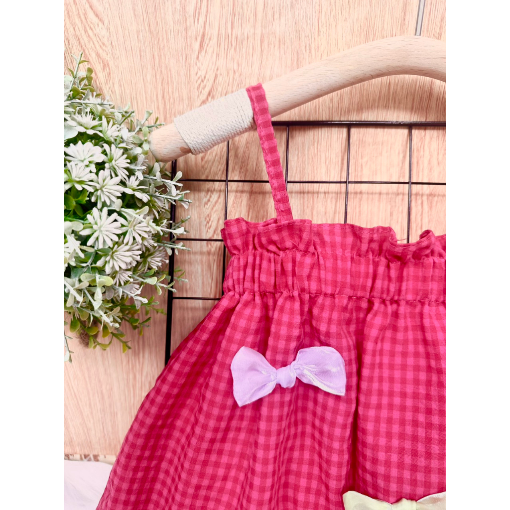 Váy bé gái 2 dây phong cách Hàn Quốc vải thô xốp thêu nơ dễ thương, Váy trẻ em cho bé gái từ 0-5 tuổi Marin Kids