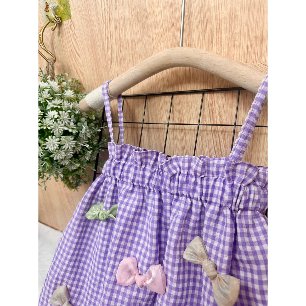 Váy bé gái 2 dây phong cách Hàn Quốc vải thô xốp thêu nơ dễ thương, Váy trẻ em cho bé gái từ 0-5 tuổi Marin Kids