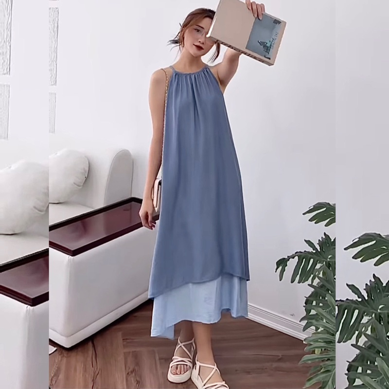 💕ĐẦM CỔ YẾM VÁY YẾM 2 TÂNG PHỐI MÀU DÁNG SUÔNG MAXI KT💕GIMI (Kèm ảnh thật) | BigBuy360 - bigbuy360.vn