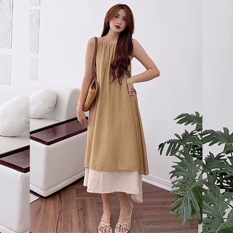 💕ĐẦM CỔ YẾM VÁY YẾM 2 TÂNG PHỐI MÀU DÁNG SUÔNG MAXI KT💕GIMI (Kèm ảnh thật) | BigBuy360 - bigbuy360.vn