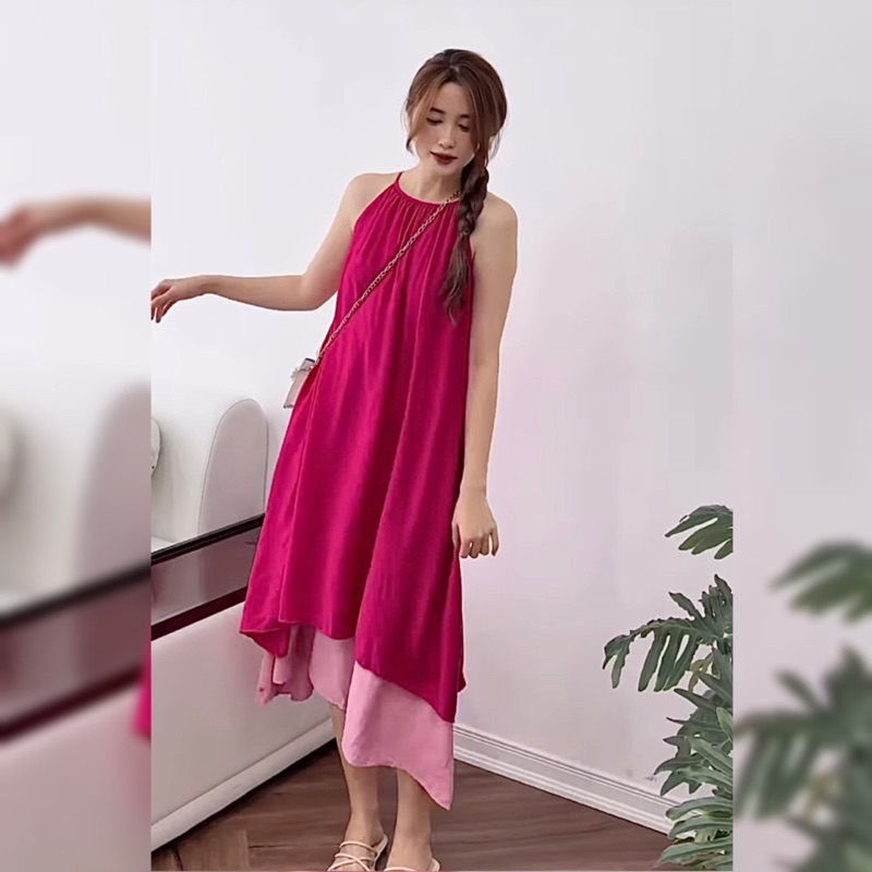 💕ĐẦM CỔ YẾM VÁY YẾM 2 TÂNG PHỐI MÀU DÁNG SUÔNG MAXI KT💕GIMI (Kèm ảnh thật) | BigBuy360 - bigbuy360.vn