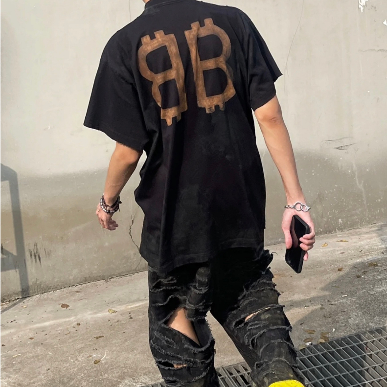 Áo thun BLCG BB Logo Tee kẻ sọc cao cấp, Áo Balen màu đen in logo họa tiết form rộng, Áo BLCG, Áo unisex
