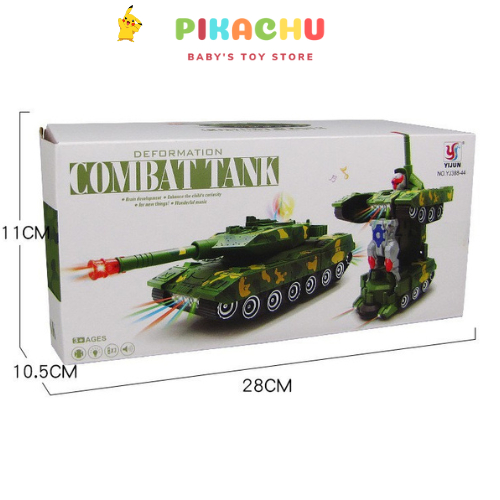 Đồ Chơi Trẻ Em Xe Tăng Biến Hình Robot Tự Động Có Đèn Và Nhạc, Biến Hình Nhanh Chóng , Trơn Chu