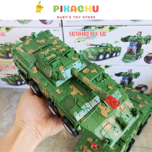 Đồ Chơi Trẻ Em Xe Tăng Biến Hình Robot Tự Động Có Đèn Và Nhạc, Biến Hình Nhanh Chóng , Trơn Chu