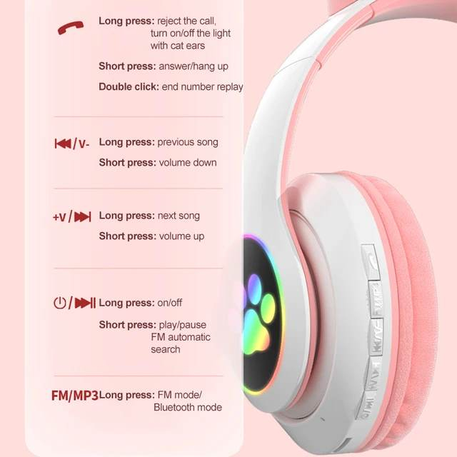 Tai Nghe Mèo Bluetooth ,Kiểu Dáng Dễ Thương Có Mic,Âm Bass Mạnh Mẽ Và Dung Lượng Pin Khủng