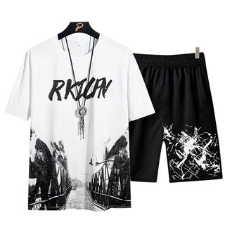 Bộ nam thun lạnh phối chữ kèm hình Graffiti chữ kiểu Rkican cực đẹp DB40
