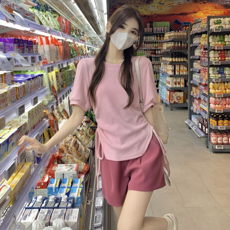 2023 Mới Thời trang Giải trí Mùa hè Drawstring Thiết kế Thể hiện gầy Áo thun TX-28