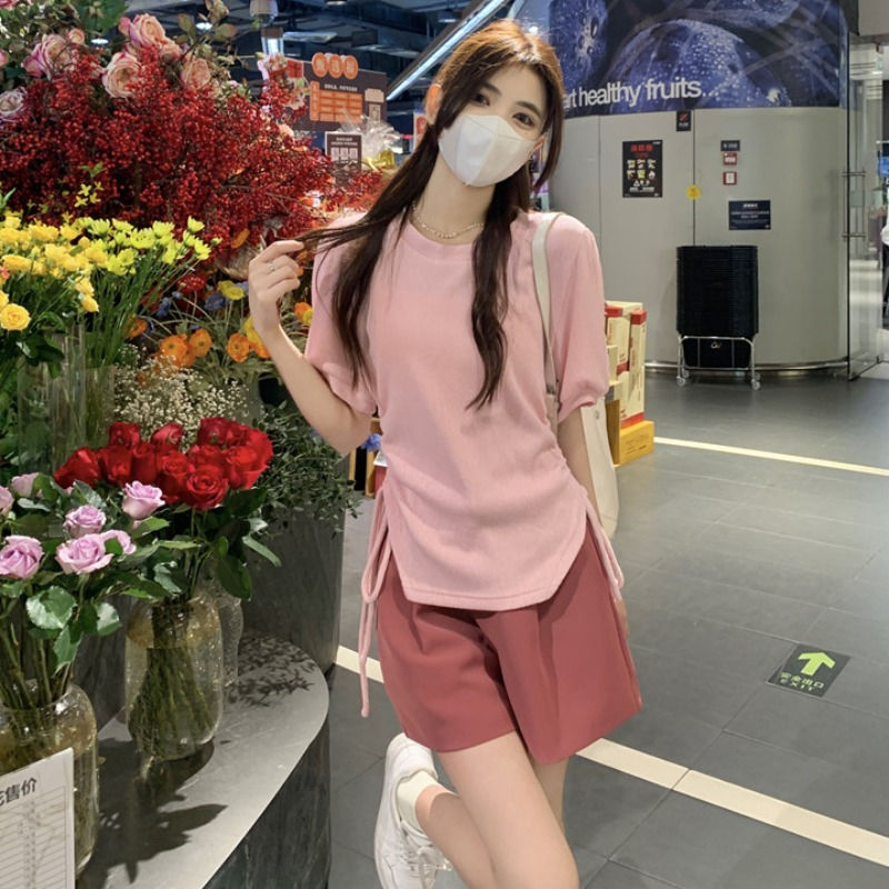 2023 Mới Thời trang Giải trí Mùa hè Drawstring Thiết kế Thể hiện gầy Áo thun TX-28