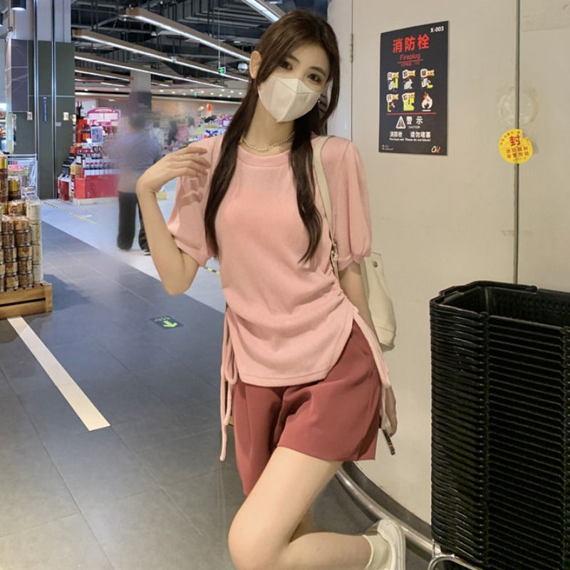 2023 Mới Thời trang Giải trí Mùa hè Drawstring Thiết kế Thể hiện gầy Áo thun TX-28