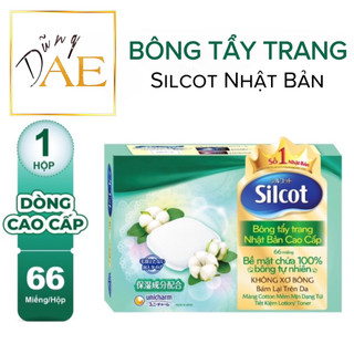 Bông tẩy trang Silcot Nhật Bản Hộp 66 miếng xanh lá - Bông Silcot Unicharm XANH LÁ 66 miếng